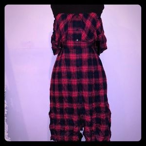 Plaid off the shoulder midi dress